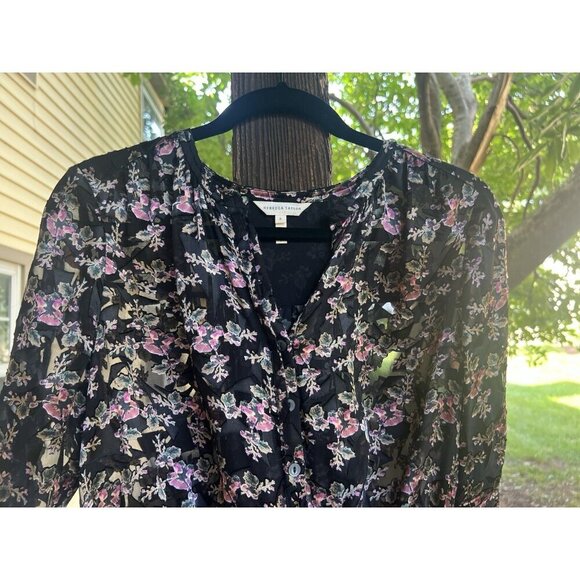 Rebecca Taylor black pink floral whimsigoth velvet burnout blouse 6 sheer grunge - Picture 4 of 12
